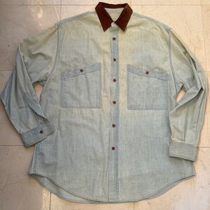 Over Sized Denim Shirt with Brown Suede Collar